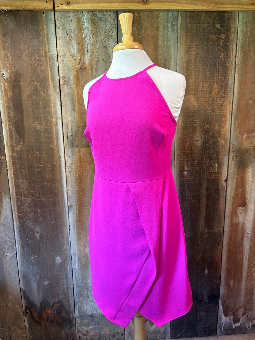 Fab'rik Asymmetrical Hem dress Hot Fuchsia NWT Size Large Trending Fall Color